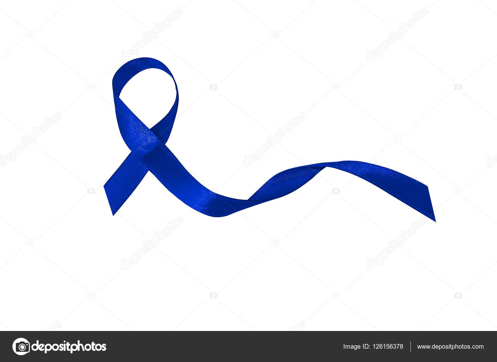 Dark blue ribbon awareness. Symbolic concept of concern awareness campaign  to help people living W/ the disease is cancer of the rectum. Dark blue  ribbon isolated on white background. Stock Photo by ©